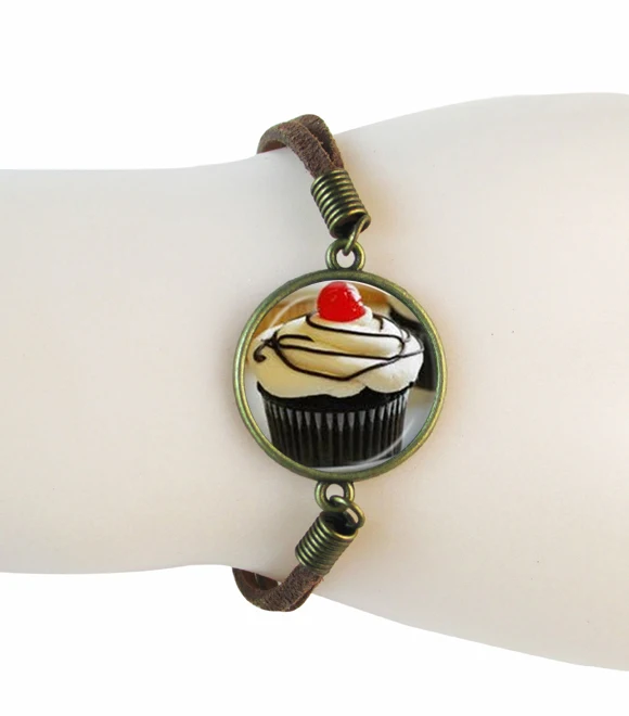 Sweet cupcake bracelet art photo cake bangle cupcake jewelry glass dome