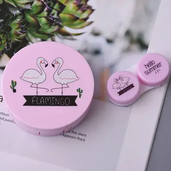 

Color Flamingo Contact Lenses Case for Lenses Container Contact Lens Cleaner Lens Travel Mirror Travel Kit Travel Accessories