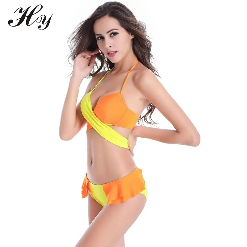 

New Summer Sexy Patchwork Bikini Woman Underwire Swimsuit 2016 Bandage Swimwear Patchwork Biquine Strappy Bikini