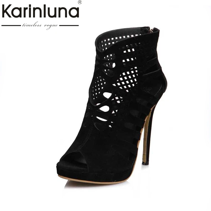 

KARINLUNA Big Size 28-52 Fashion Women Fretwork High Heel Sandals Peep Toe Platform Woman Summer Shoes Party Wedding Mujur