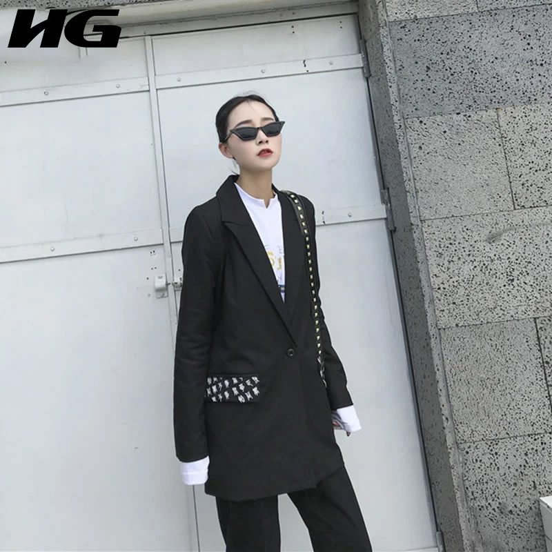 [HG] 2018 Korea Fashion New Women Autumn Single Breasted Notched Collar Full Sleeve Print Embroidery Casual Blazers GWY2590 | Женская