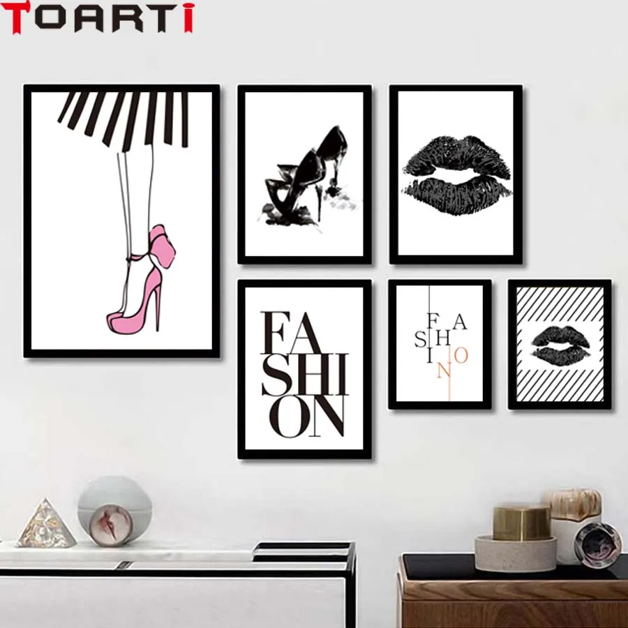 Various Patterns Posters And  Fashion Lip Shoes Picture Prints Canvas Painting Nordic For Living Room Home Decoration No Frame (3)