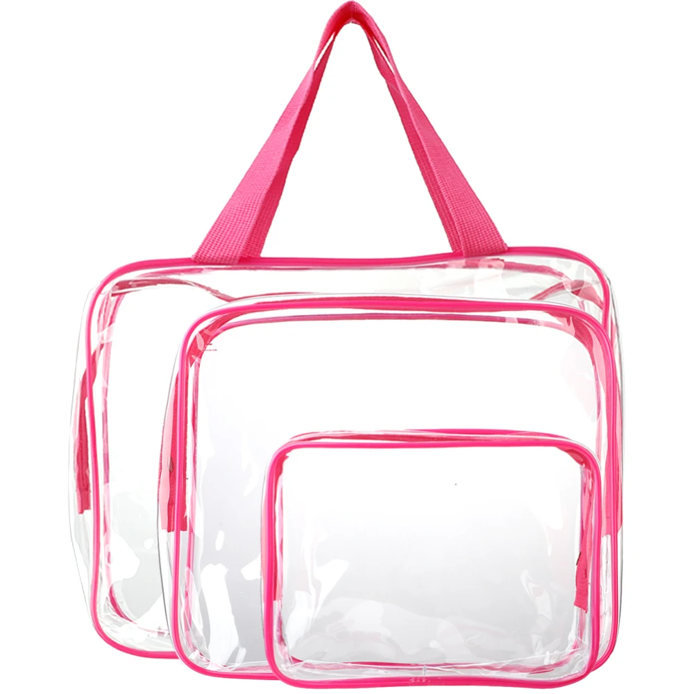 Pink transparent Clear Transparent PVC Travel Swimming Bags Cosmetic Bag Make Up Toiletry Bag with Zipper - Цвет: Pink transparent