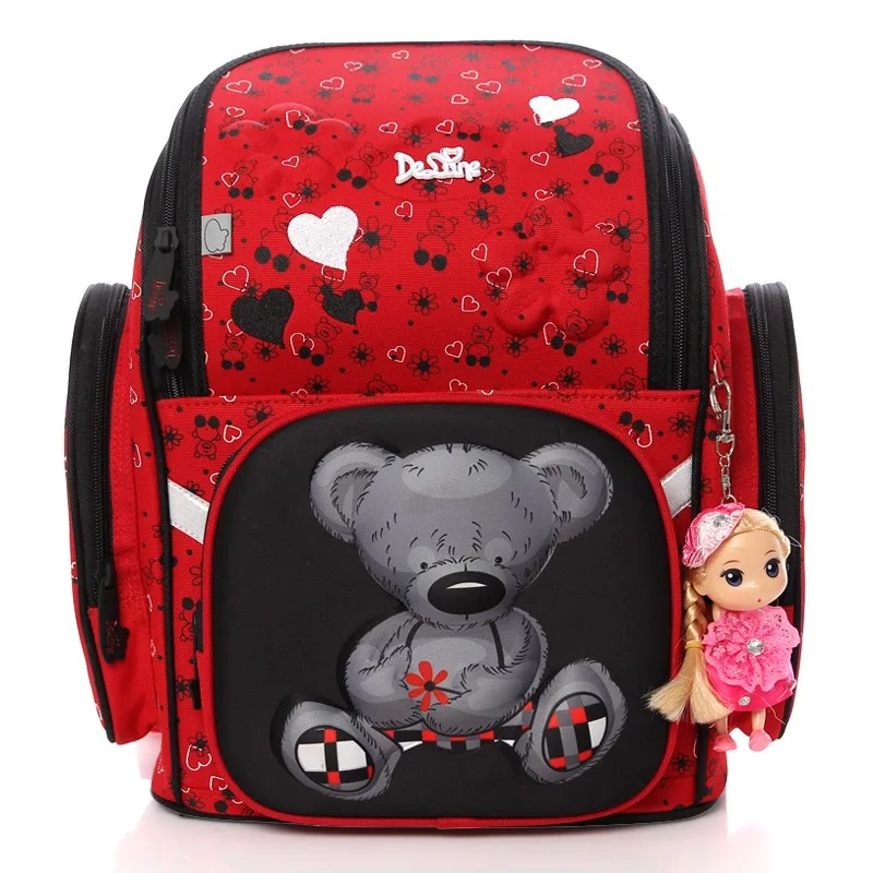 

2017 Brand Delune New Girl School Bags 3D Cute Bear Flower Waterproof Orthopedic Backpack Schoolbag Primary Mochila Infantil