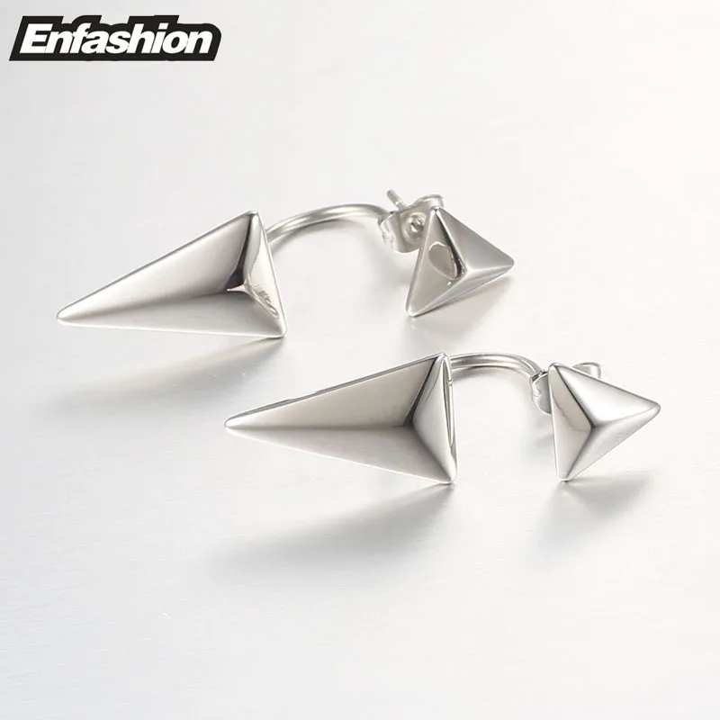 Enfashion, Двойные треугольные серьги, золотые серьги-гвоздики, серьги из нержавеющей стали,, модные ювелирные изделия для женщин E5143 - Окраска металла: Silver color