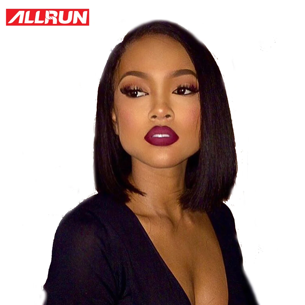 ALLRUN Peruvian Non Remy Swiss Lace Front Wig Straight Hair BoB Short