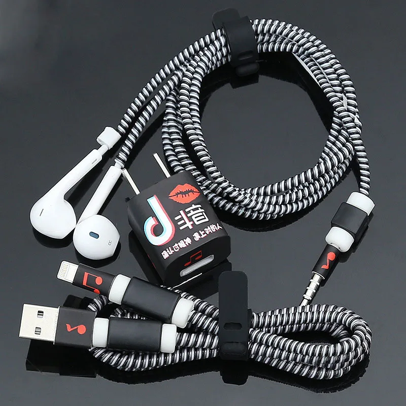 3 в 1 тпу спиральный провод управление usb зарядный кабель протектор наушников шнур защита для iphone 5 5s 6 7 8 сматывание кабеля - Цвет: 2 for iphone