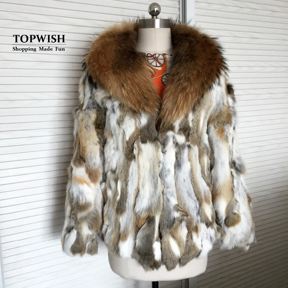 

Hot Low Discount Thick Warm Real Natural Rabbit Fur Coat With Luxury Big Fox Fur Collar Women Top Brand Fashion Factory TSR63