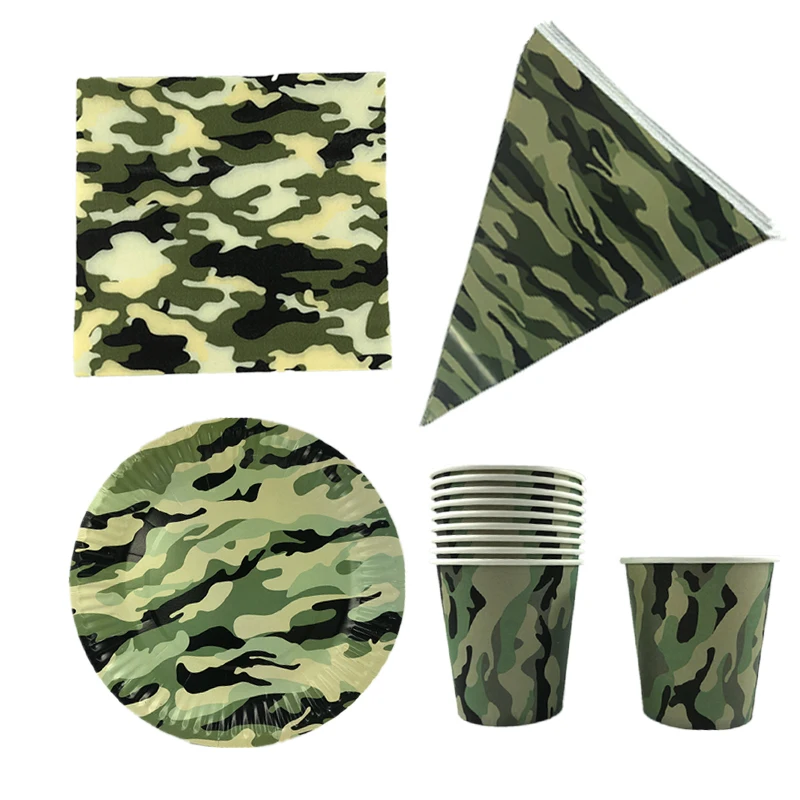 10pcs Lot Camouflage Theme Disposable Tableware Set Disposable
