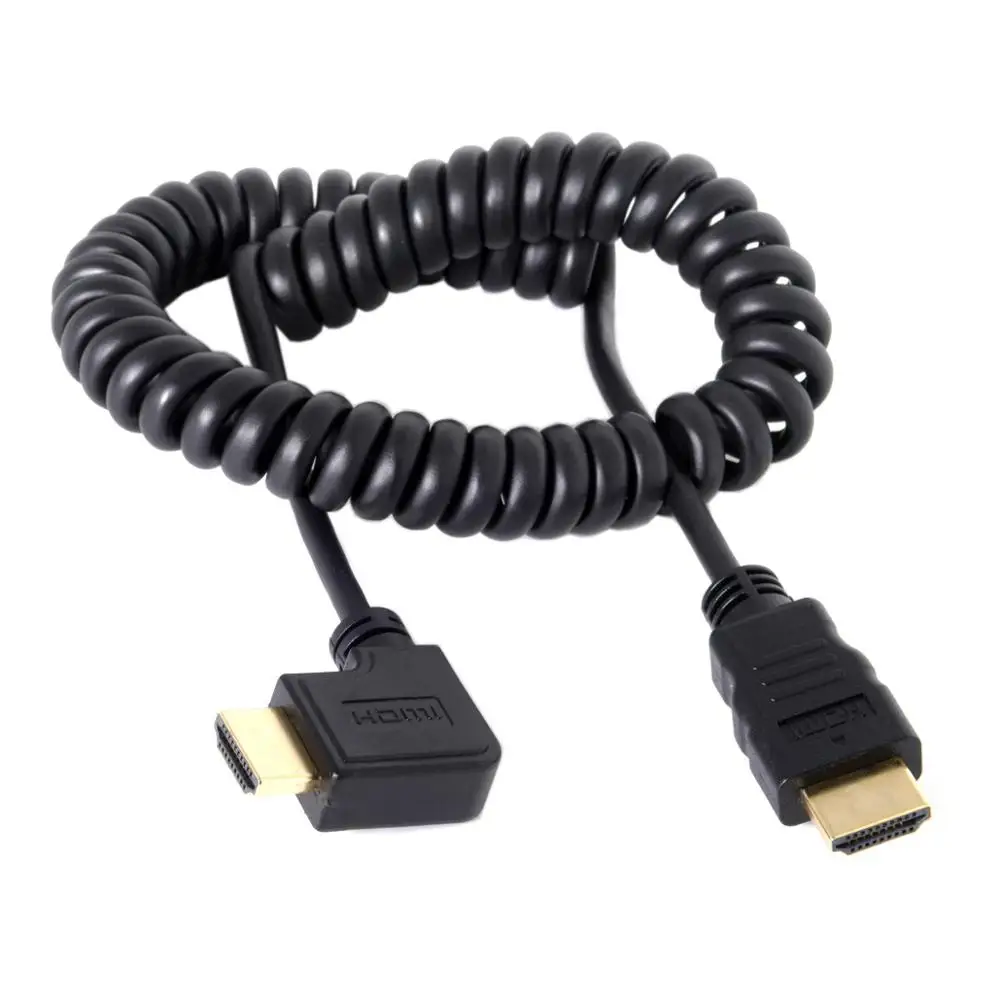 4 фута 90 градусов прямоугольный и прямой HDMI к HDMI мужчин и мужчин растягивающийся пружинный кабель для HDTV DVB DVD PC 1,2 м 1080P v1.3 3D - Цвет: Right Angle