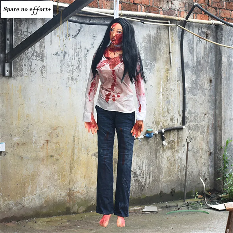 

Halloween Decoration Scary Room Hanging Bloody Woman Corpse Realistic Latex Ornaments Horror Props for Decor Haunted House Bar