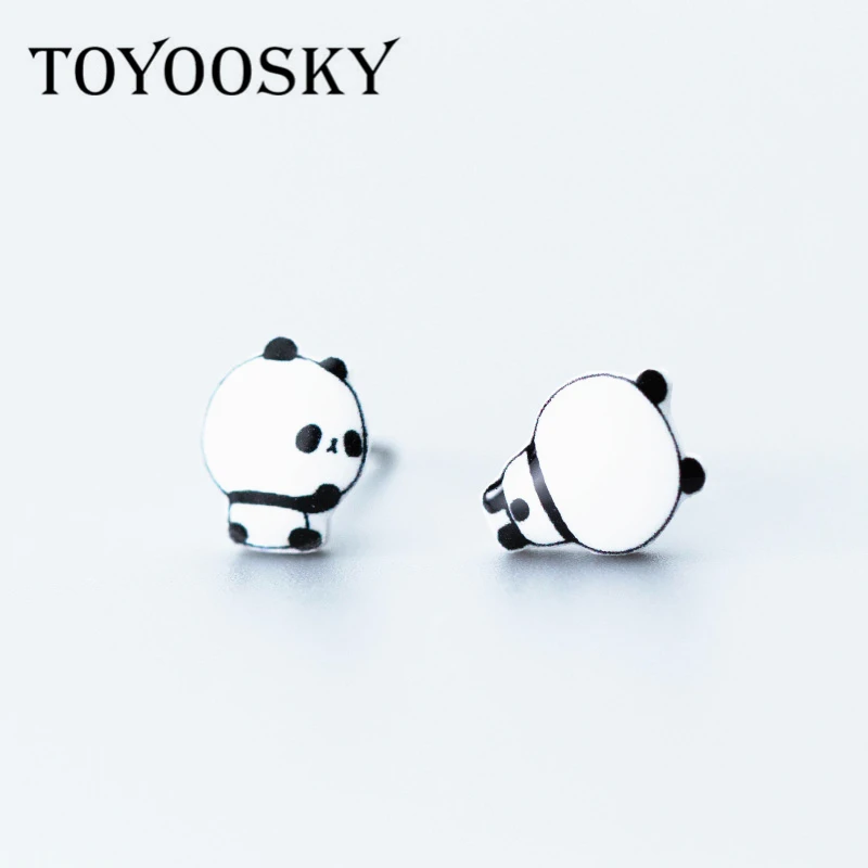 Новая игла из стерлингового серебра 925 пробы в виде милой панды асимметричные серьги-гвоздики для женщин и девочек пластиковый дизайн DIY ювелирный подарок