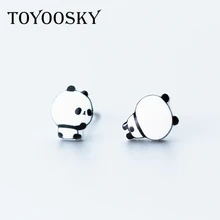Новая игла из стерлингового серебра 925 пробы в виде милой панды асимметричные серьги-гвоздики для женщин и девочек пластиковый дизайн DIY ювелирный подарок