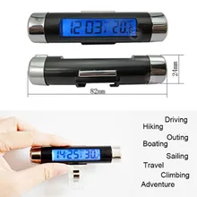 2 в 1 Автомобильный термометр часы реального времени, установленный на устанавливаемое на вентиляционное отверстие в салоне автомобиля выход цифровой светодиодный Экран автотранспортные часы и календарь Дисплей