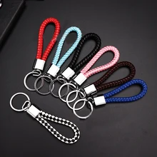 Men’s fashion charm Metal keychain PU leather braided rope key chain bag pendant car key accessories keychain New hot sale 2019