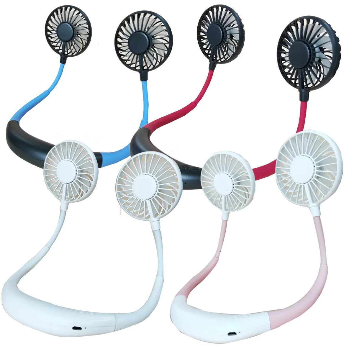 

Neck Band Fan Portable Mini Double Wind Head Neckband Fan with USB Rechargeable LED Light Air Cooler Traveling Outdoor Office