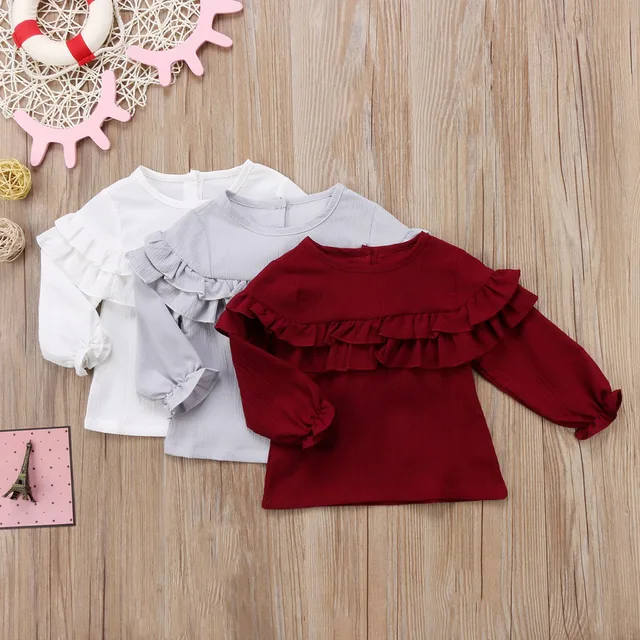 Ruffled Hot Sale Solid Adorable Tops Newborn Baby Girls Toddler Long
