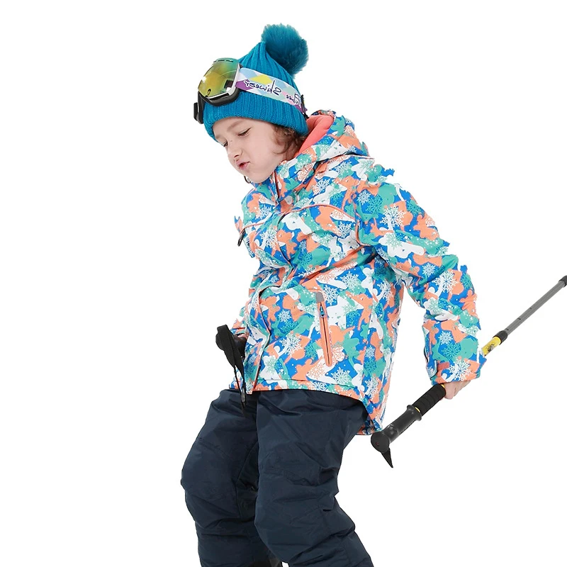 Детский лыжный костюм утепленные брюки для мальчиков и девочек водонепроницаемая ветрозащитная теплая куртка детские костюмы для спорта на открытом воздухе