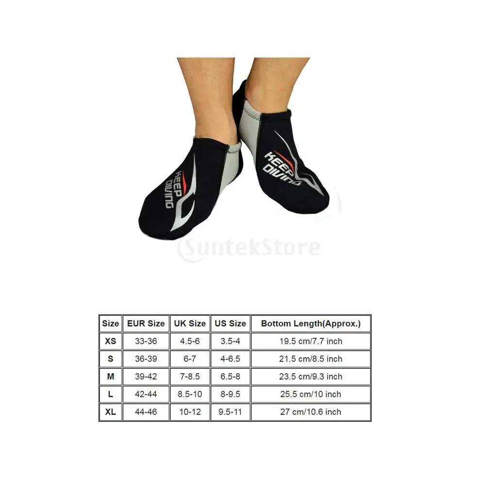 3mm Neoprene Scuba Diving Warm Socks Beach Swimming Surfing Snorkeling Kayak Water Sports Shoes Boots Equipment XS-XL Gray Black