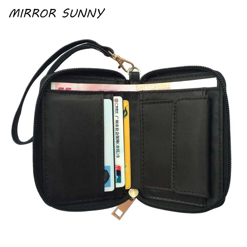

New Arrival Solid Black PU Leather Women Short Wallet Female Zipper Purse Large Capacity Card Holder Wristlet bag Carteira