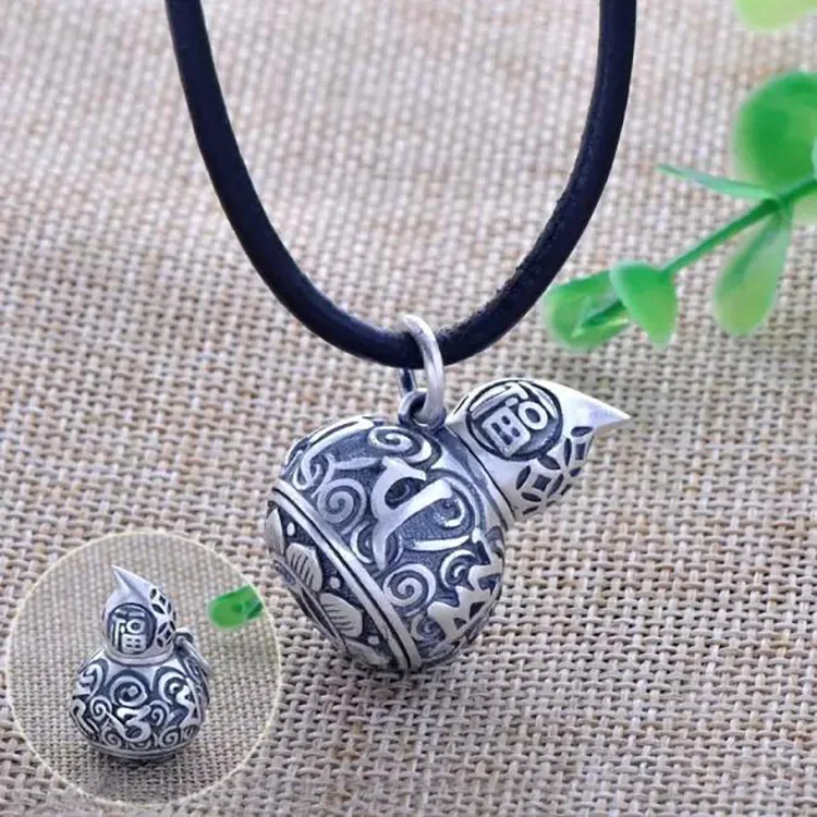 

S990 fine silver gourd ga black box of lotus pendant six words everyone mantra lovers sautoir wholesale men and women