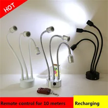 3 Вт/9 Вт подзарядка с пультом дистанционного управления оконная лампа, 3 головы гибкий выставочный светильник, 10-50 см трубка ювелирный шкаф беспроводной аккумулятор точечный светильник