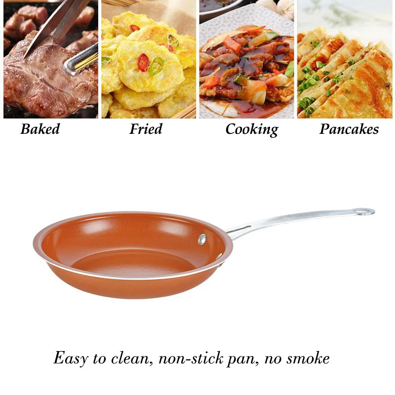 

Cast Iron Frying Pan Grill Non-stick Copper Frying Pan with Ceramic Coating Induction Cooking Oven Anti-hot Handle Frying Pan