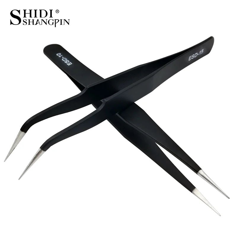 

SHIDISHANGPIN 1Pcs Black Metal Eyelash Tweezers Lashes Extension Curved Straight Eyebrow False Eyelash Tweezers Makeup Tool