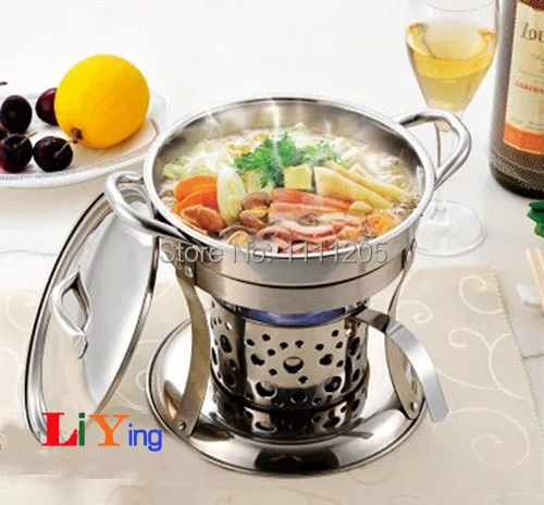 Stainless Steel Hotpot Set Chafing Dish Lid Holder Liquid Alcohol Stove Heater Mini 18cm Cooker Buffet Stainless Steel Hotpot Set Chafing Dish Lid Holder Liquid Alcohol Stove Heater Mini 18cm Cooker Buffet