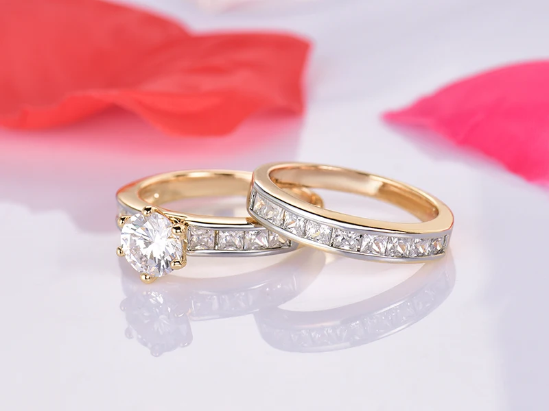 GULICX классические кольца наборы золотого цвета обручальные кольца для женщин Высококачественная круглая крапановая закрепка CZ установка подарочные украшения для помолвки