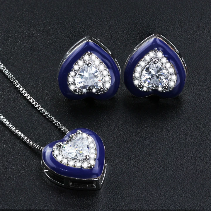 Newranos, эмалированные Ювелирные наборы в форме сердца, циркониевое ожерелье и серьги-гвоздики, наборы для женщин, модные ювелирные изделия SQM001562