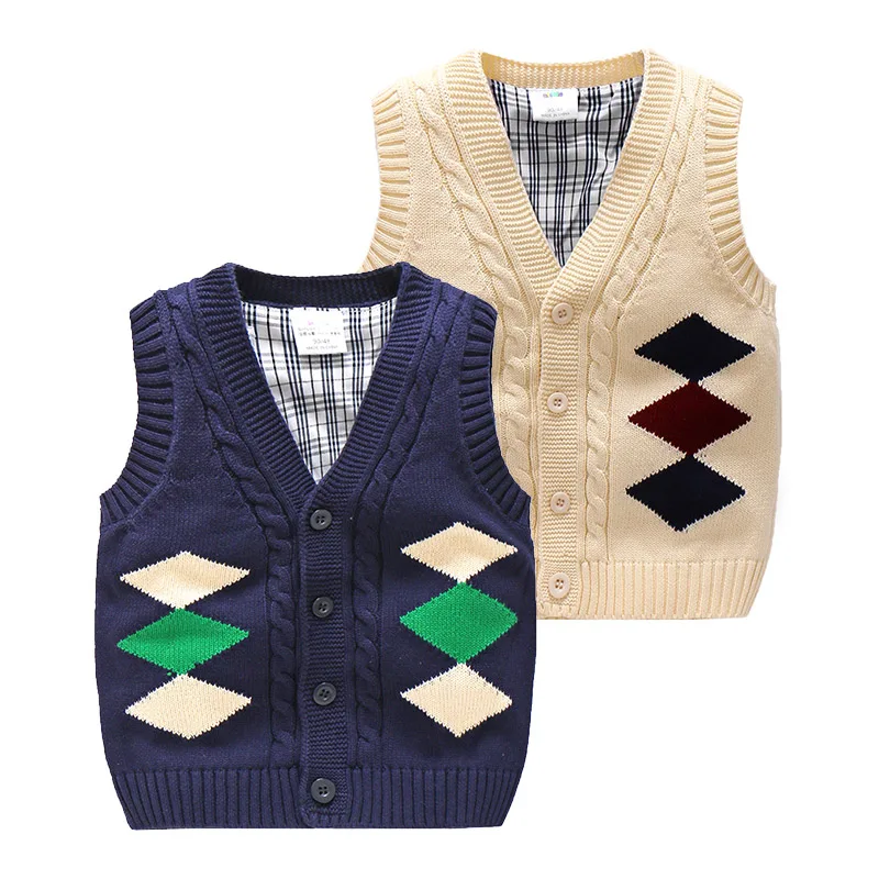 Boys Sweater Vest New Autumn Baby Boy Clothes V Neck Single breasted Kids Knitted Cardigan Coats