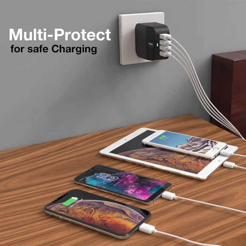 MOXOM 4 порта USB зарядное устройство адаптер 4A Зарядка для путешествий Светодиодная