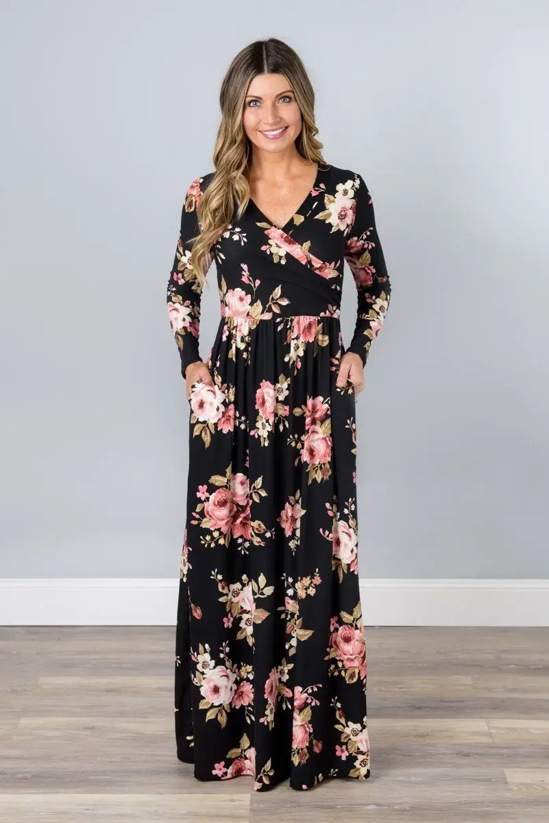 Long Dress Floral Summer Maxi Dress Women Bohemian Floral Print Long