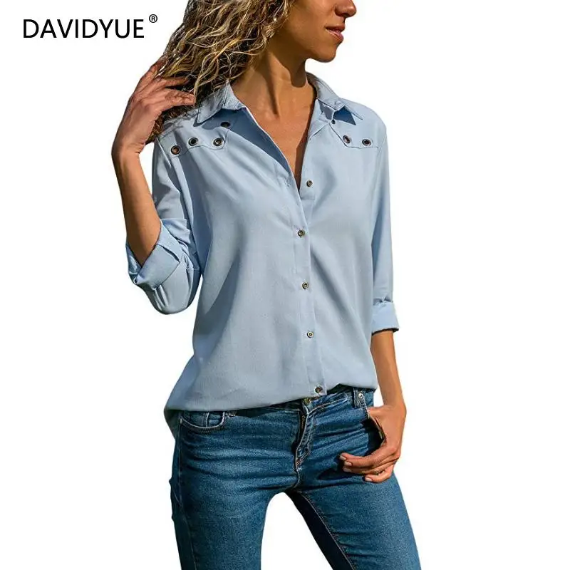 

5XL womens tops and blouses Vintage Rivets white chiffon blous korean fashion clothing Streetwear long sleeve shirts plus size