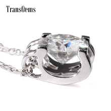 TransGems 1 Carat Lab Grown Moissanite Diamond Solitaire Pendant Necklace Solid 18K White Gold Necklace for Women