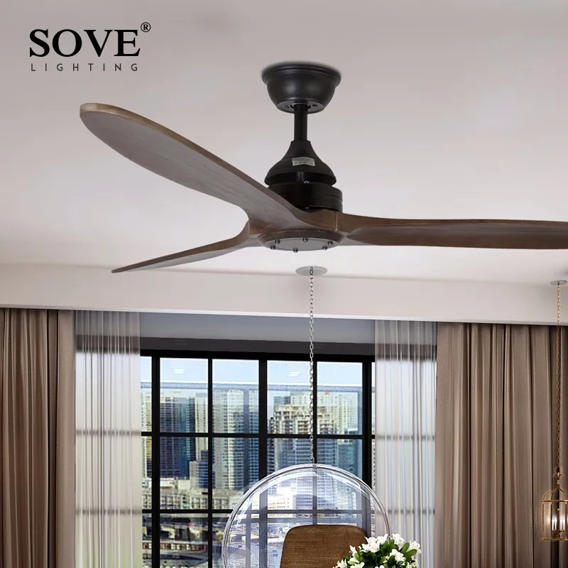 Sove Black Industrial Vintage Ceiling Fan Wood Without Light