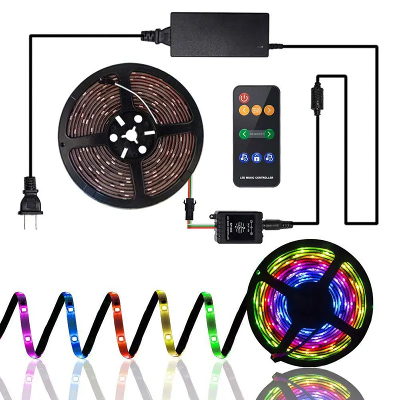 

5M 10M Music Led Mood Light Strip RGB Neon Ribbon Waterproof Diode Tape With Remote Controller For Bedroom ,Kitchen, Living Room