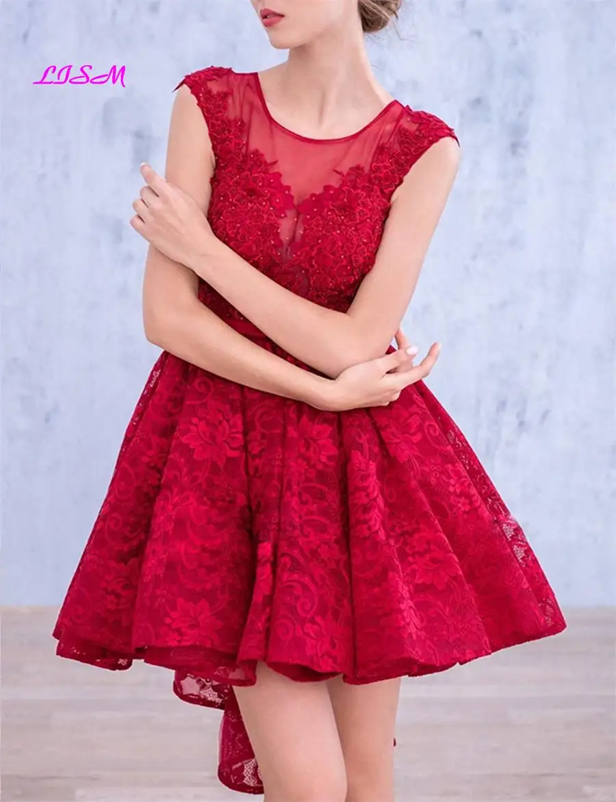 Short Hi Low Lace Cocktail Dresses for Graduation Scoop Cap Sleeves Knee-Length Prom Party Gowns Real Photo Vestido Coctel Corto Short Hi Low Lace Cocktail Dresses for Graduation Scoop Cap Sleeves Knee-Length Prom Party Gowns Real Photo Vestido Coctel Corto