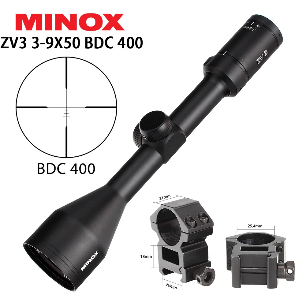 MINOX ZV 3 3-9X50 охотничий прицел BDC 400 проволочная сетка 1 дюйм трубка оптические прицелы длинный глаз рельеф для тактического прицела - Цвет: with Picatinny Rings