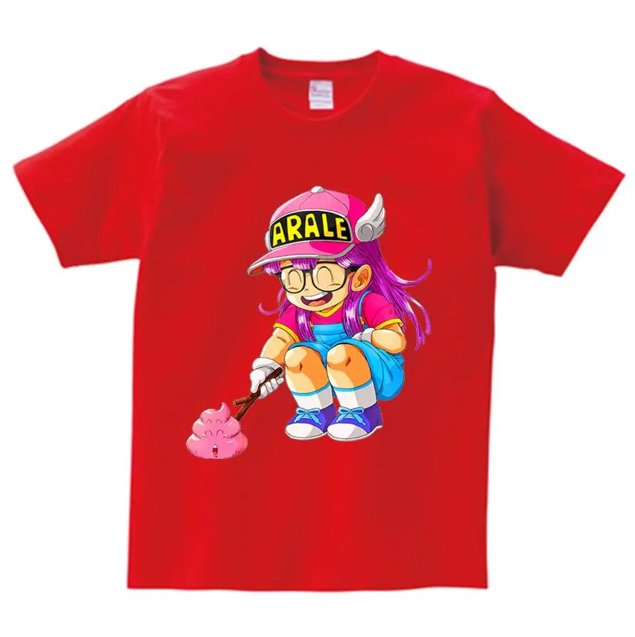 red childreT-shirt Детская футболка с принтом аниме «Драконий шар Z Arale» топы с короткими рукавами для мальчиков и девочек, футболка детская летняя Милая забавная футболка NN - Цвет: red childreT-shirt