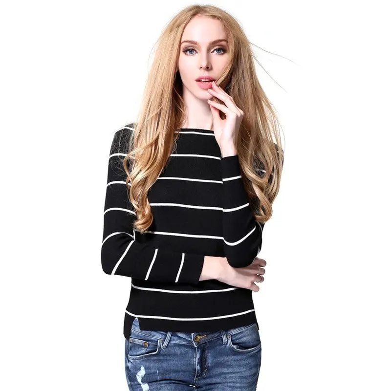 Buy Women Black White Striped Sweaters 2017 Autumn