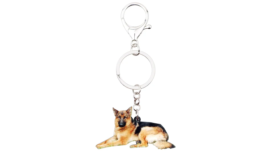 Bonsny Acrylic German Shepherd Dog Key Chains Keychains Rings Fashion Animal Jewelry For Women Girls Pet Lovers Bag Car Charms