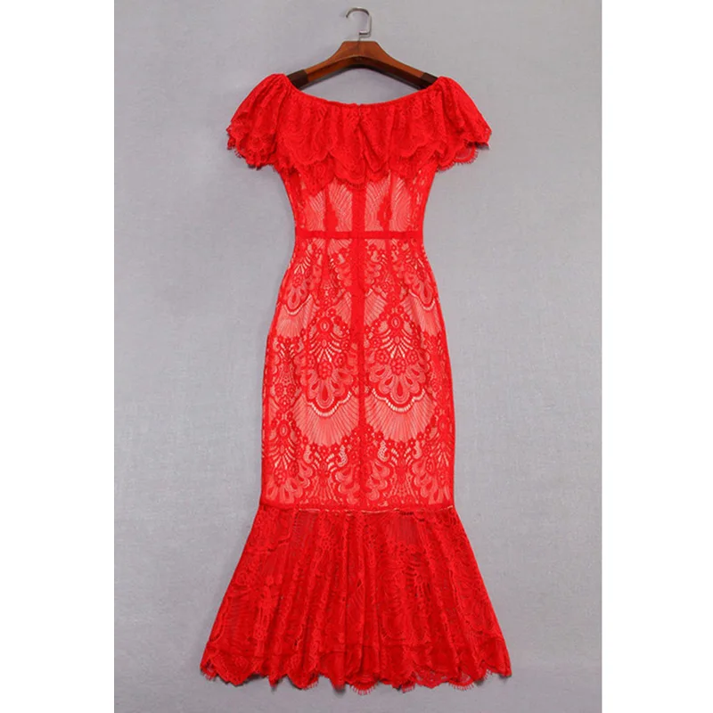 Robe Rouge Vêtements Pour Piste Taille Fête Dentelle Sexy Ruches En Arc Moulante Fishtail De Sirène Dames Encolure Élégante SpBPSRzn4q
