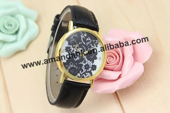 100 шт/партия новые модные женские наручные часы для ношения с платьем украшения черные цветочные кружевные часы с принтом высококачественные персонализированные часы