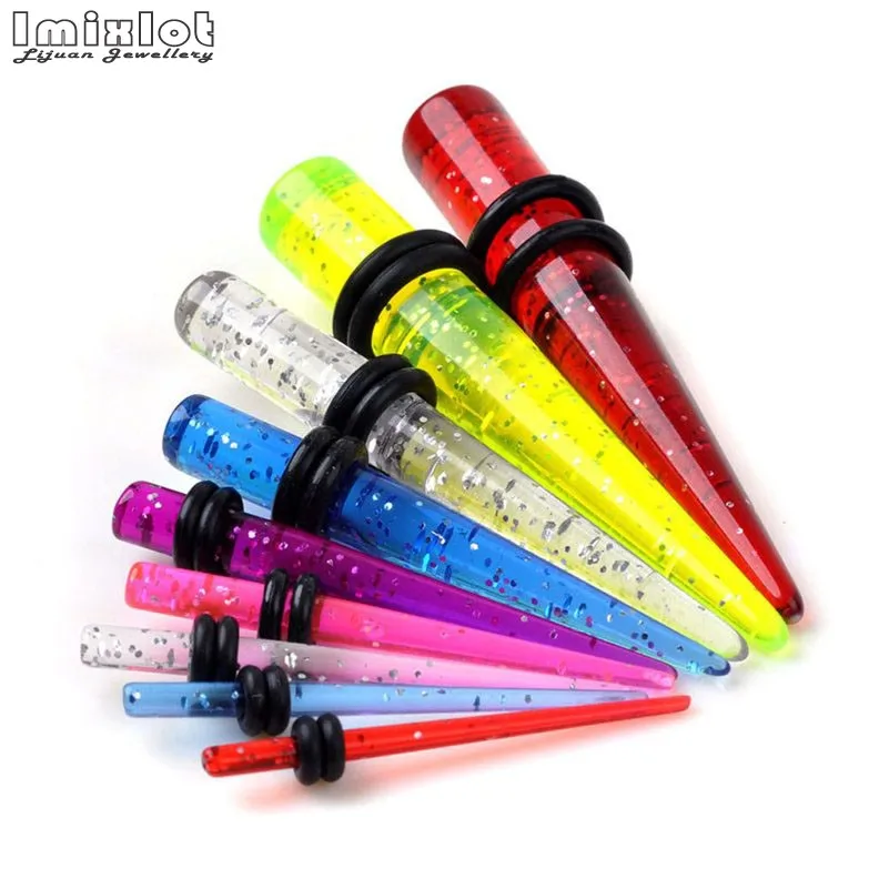 

Imixlot 18pcs/lot UV Acrylic Multicolor Ear Taper Ear Expander Strecher Gauge Body Tapers Expander Plug Jewelry 1.6mm-10mm