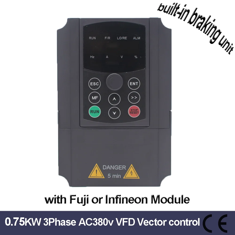 

0.75KW VFD 3phase AC380V Frequency converter vector control 2.5A output 50/60Hz with braking unit fit for 0.75kw motor