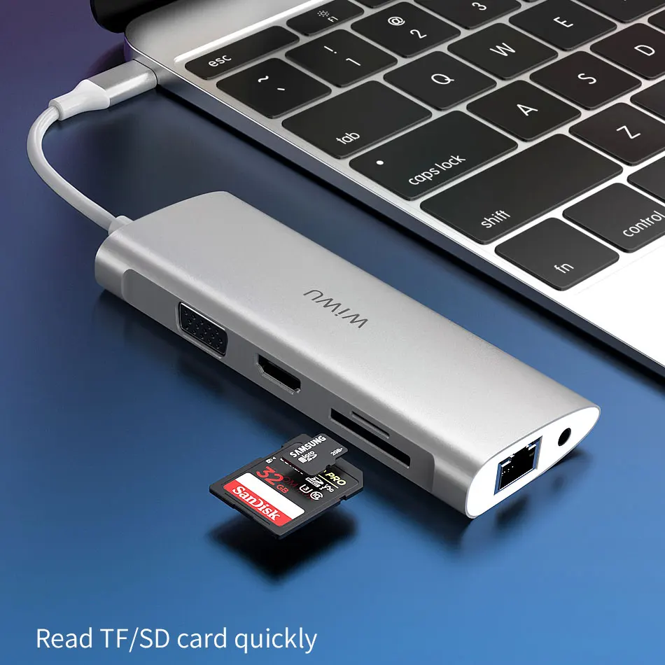 WIWU 11 в 1 мульти usb-хаб для MacBook Pro USB адаптер док-станция для зарядки type-c концентратор HDMI RJ45 VGA USB разветвитель 3,0 USB C концентратор