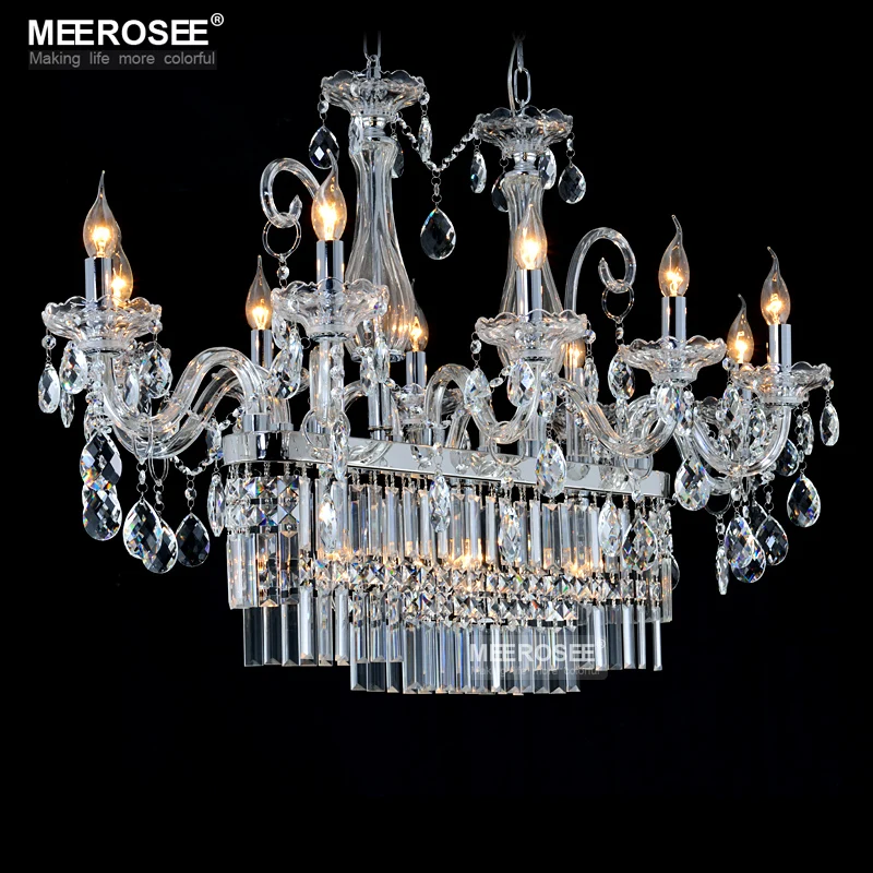 Rectangle Crystal Chandelier Light Fixture 13 Lights Glass