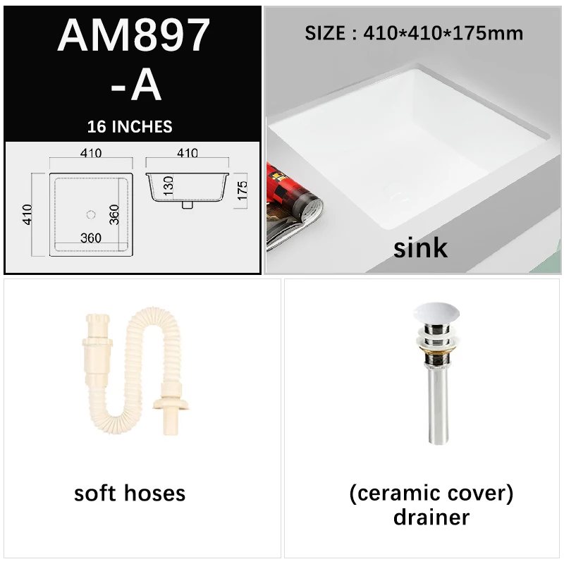 Художественные раковины для ванной комнаты ручной работы, керамическая чаша для умывальника, Квадратная Белая Современная лаватарная раковина для ванной комнаты AM897 - Цвет: 16 INCHES